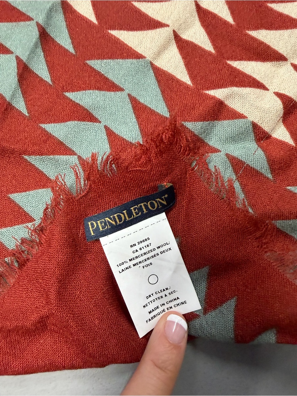 Pendleton Harding Pattern Rust Red, Cream & Light Blue Southwestern Scarf - Picture 4 of 7